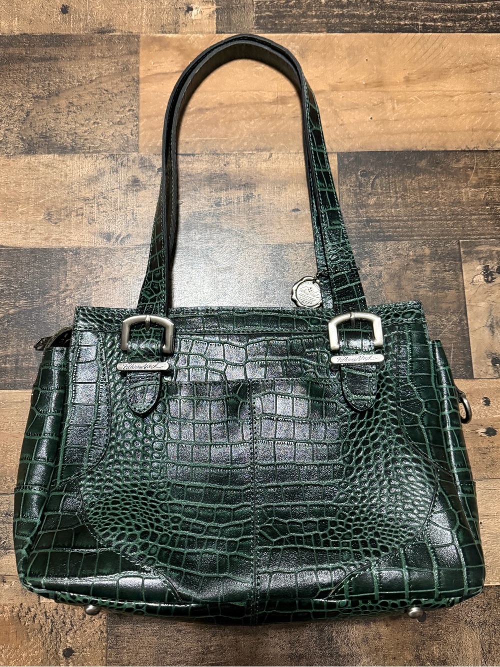 Patricia Nash Emerald Green Croc Embossed Helmsley Satchel - Picture 2 of 11
